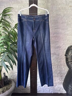 Chico’s the Platinum Trouser Med Dark Wide-Leg Jeans Size L 12